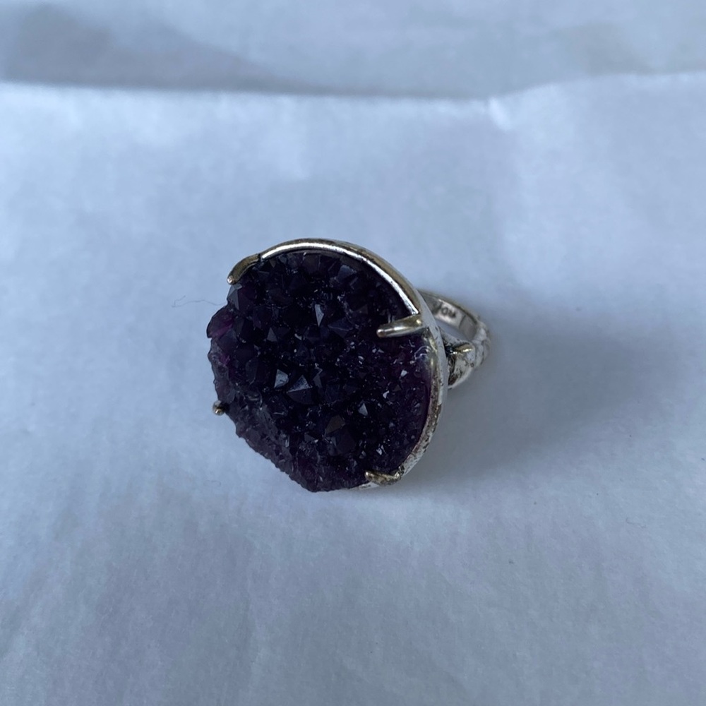 Maximalist crystal ring silver with engraving inside